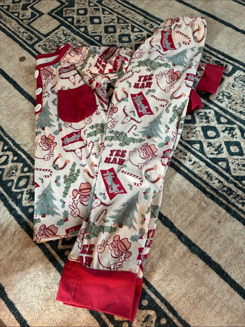 Kids western Holiday Pajama Set - Red & Green Print